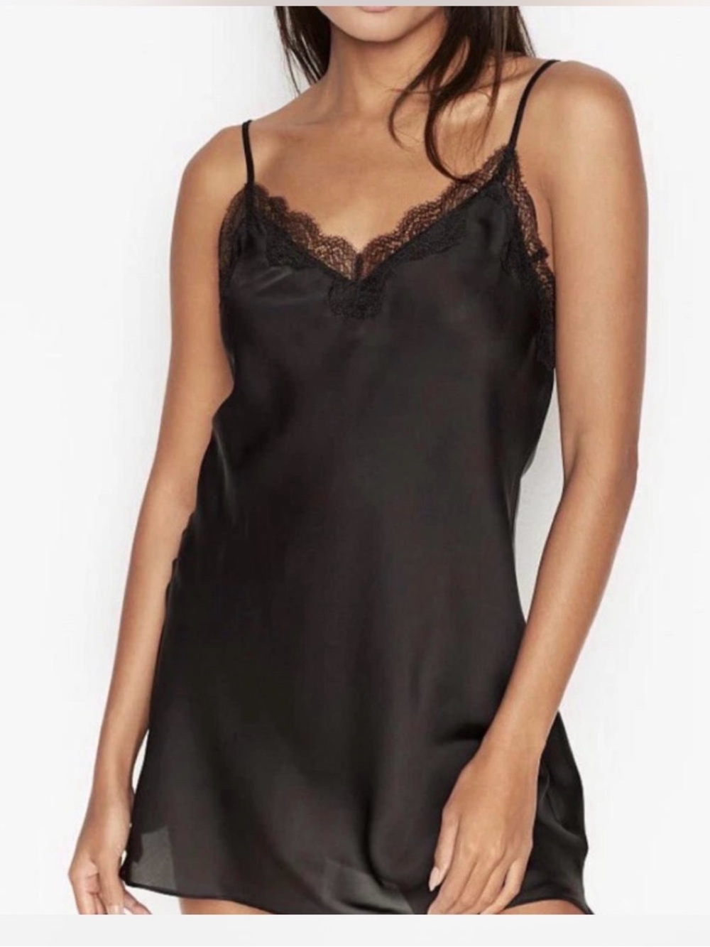 Victoria's Secret Black Satin Lace Trim Slip dress